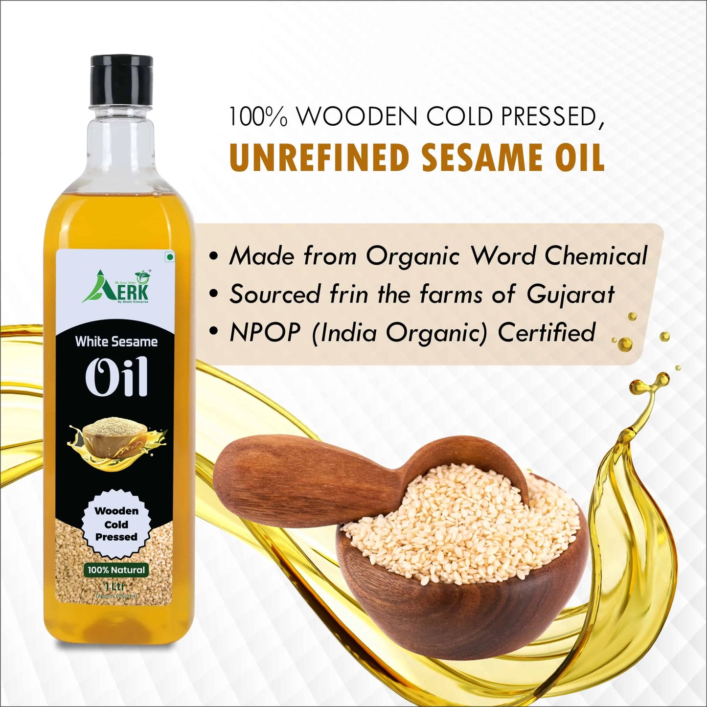 Wooden cold pressed White Sesame Oil Bhakti Oils