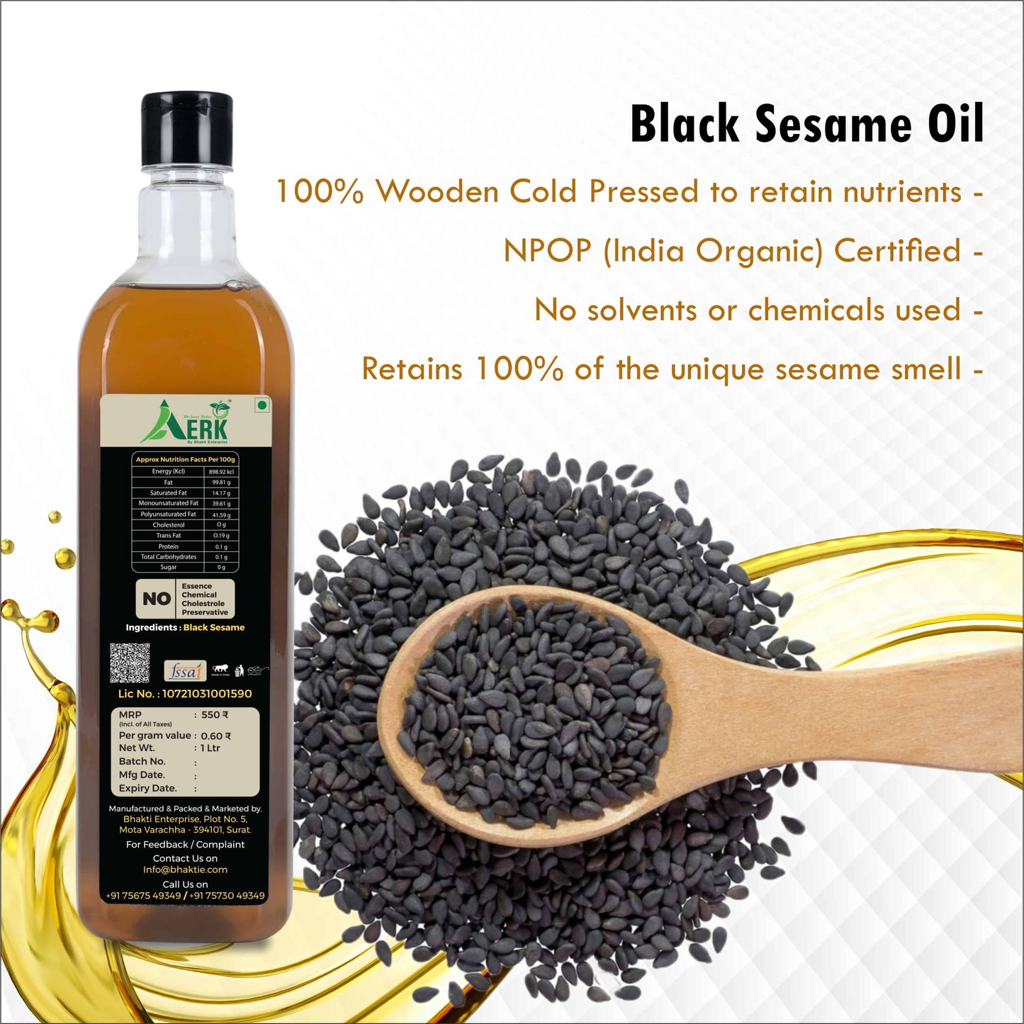 Wooden Cold Pressed Black Sesame Oil Bhakti oils