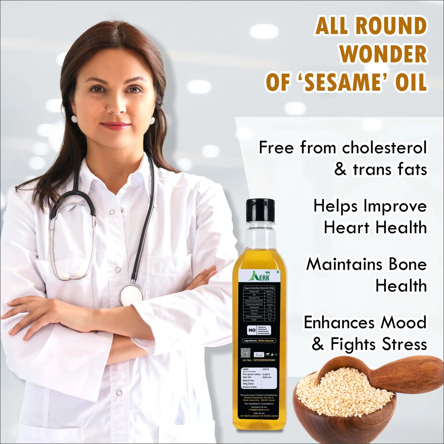 Wooden cold pressed White Sesame Oil Bhakti Oils