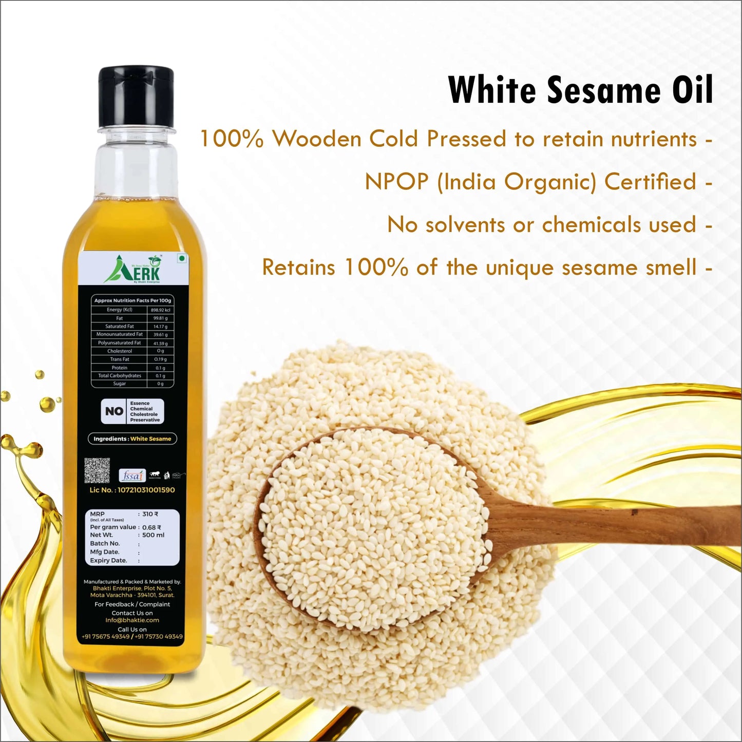 Wooden cold pressed White Sesame Oil Bhakti Oils