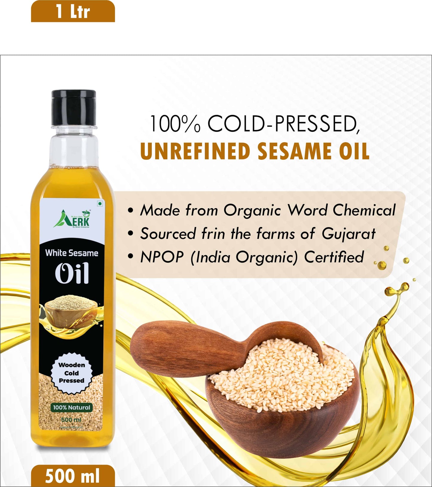 Wooden cold pressed White Sesame Oil